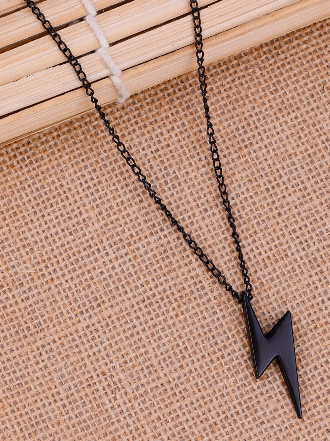 

Silver Shine Pendant Lightning Bolt Necklace, Black