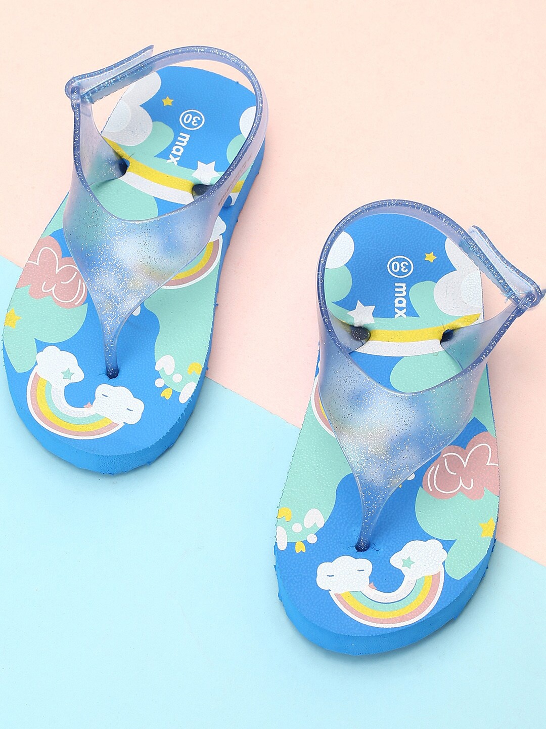 

max Girls Printed T-Strap Flats, Blue