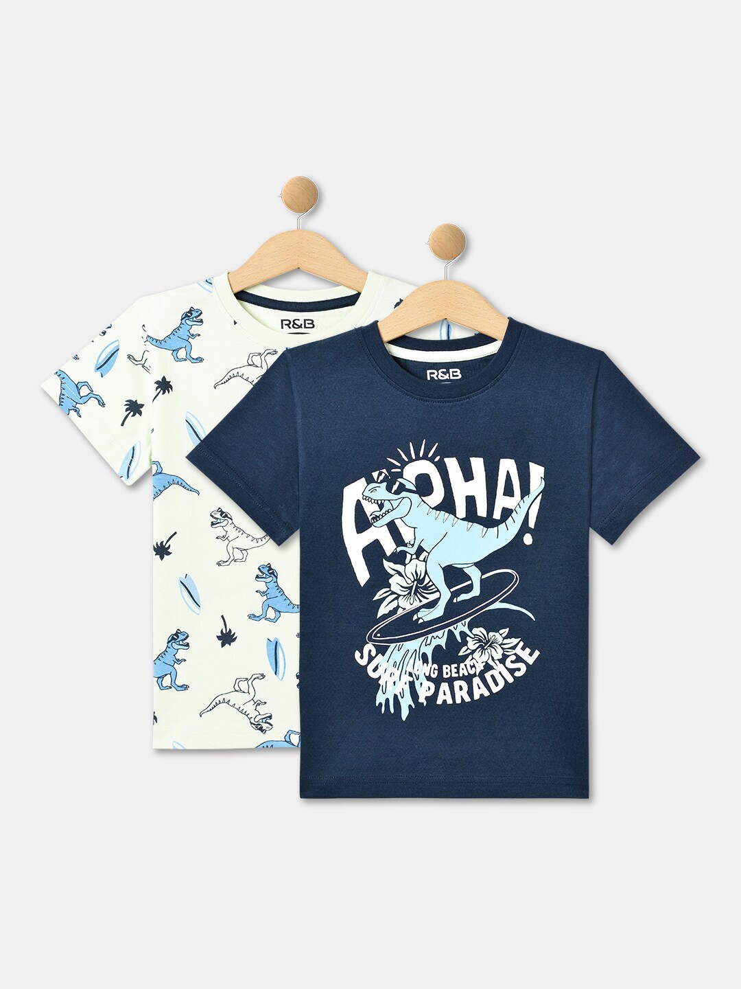 

R&B Boys Pack Of 2 Graphic Printed Round Neck Cotton T-shirts, White