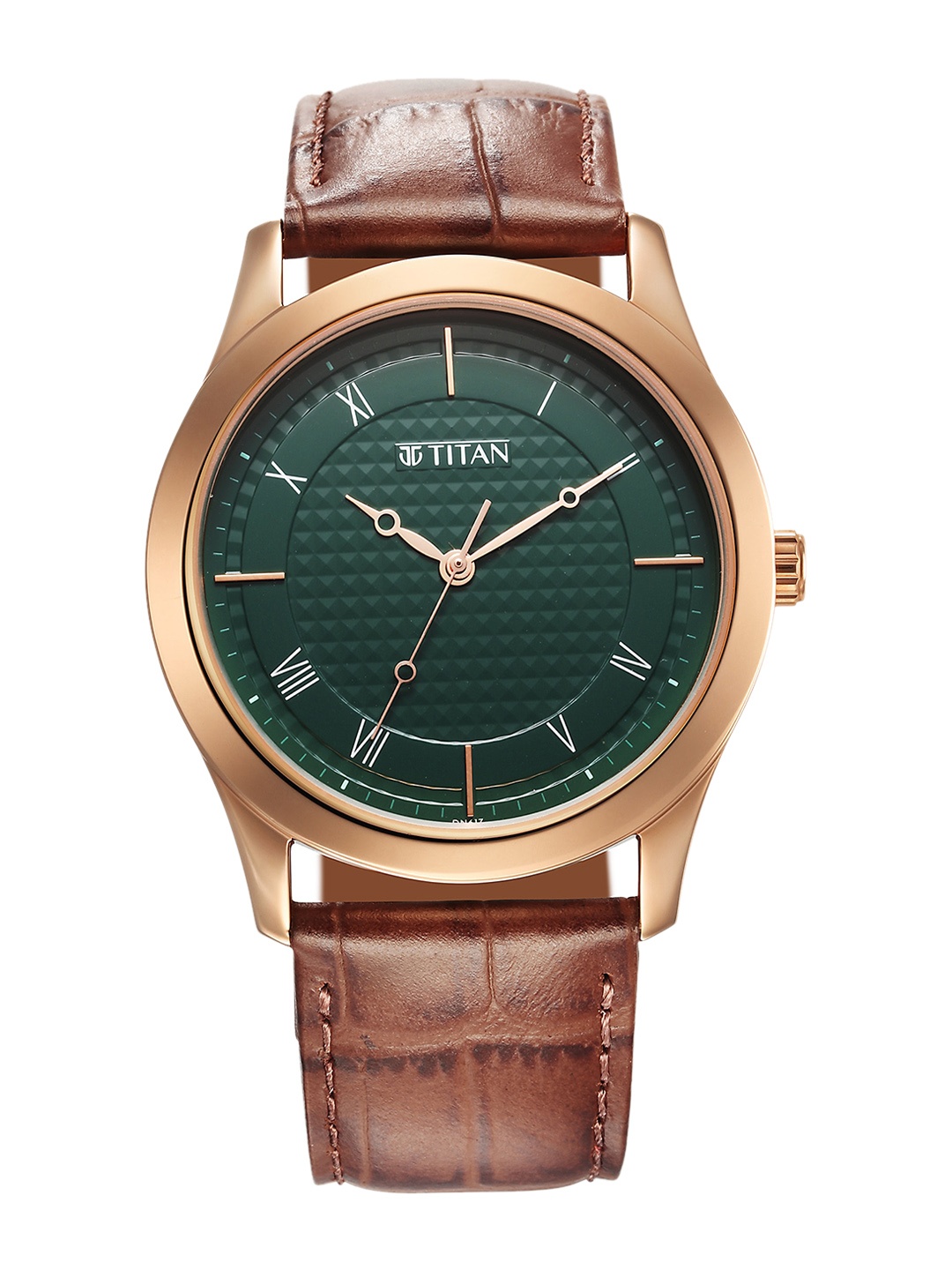 Titan Men Brass Dial & Leather Textured Straps Analogue Watch 1823WL02, Brown