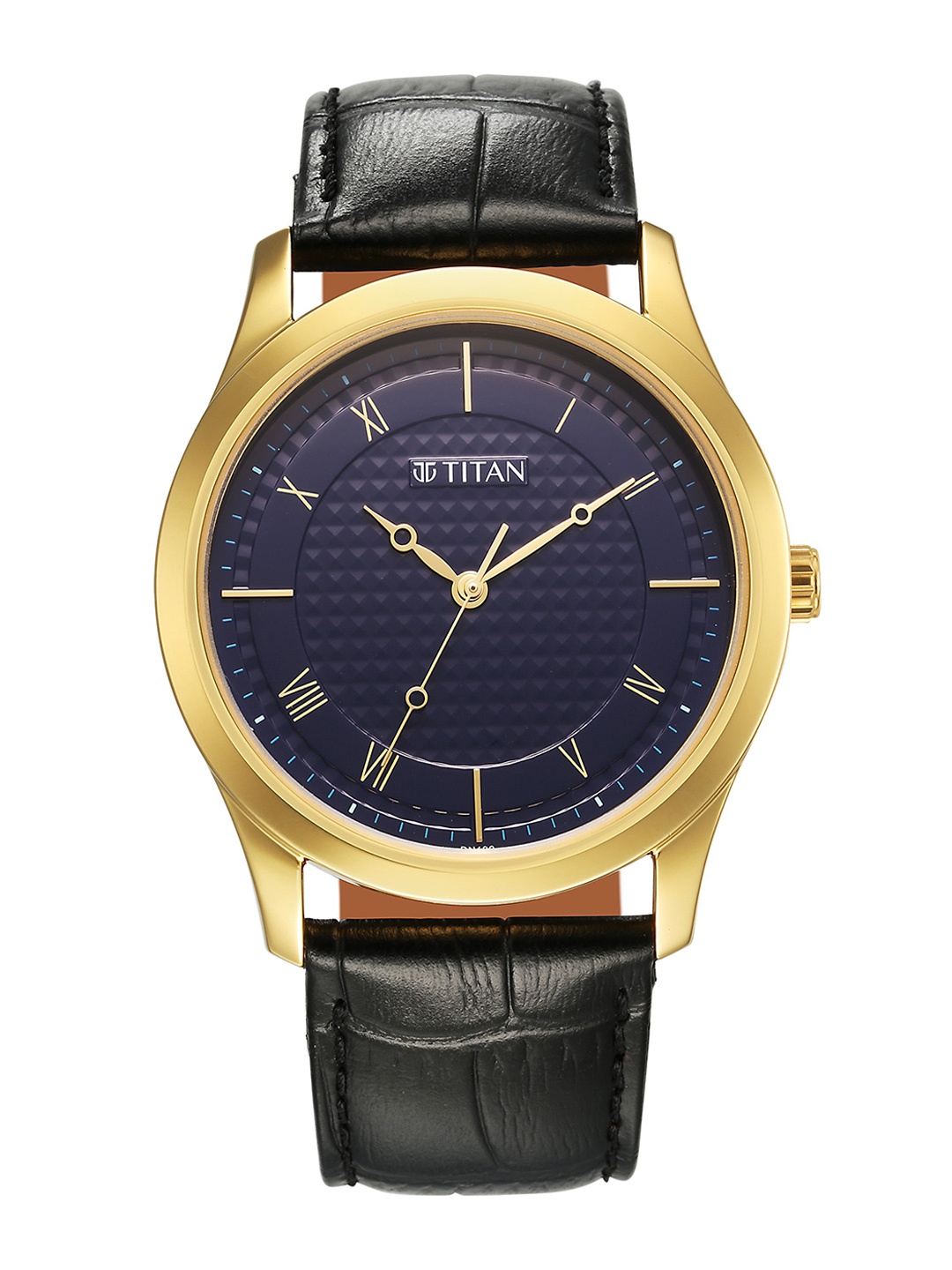 

Titan Men Brass Dial & Leather Textured Straps Analogue Watch 1823YL02, Black