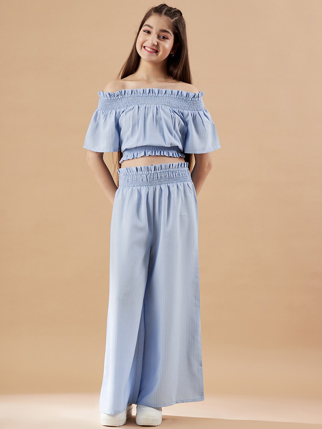 

Cherry & Jerry Girls Off Shoulder Top with Palazzos, Blue
