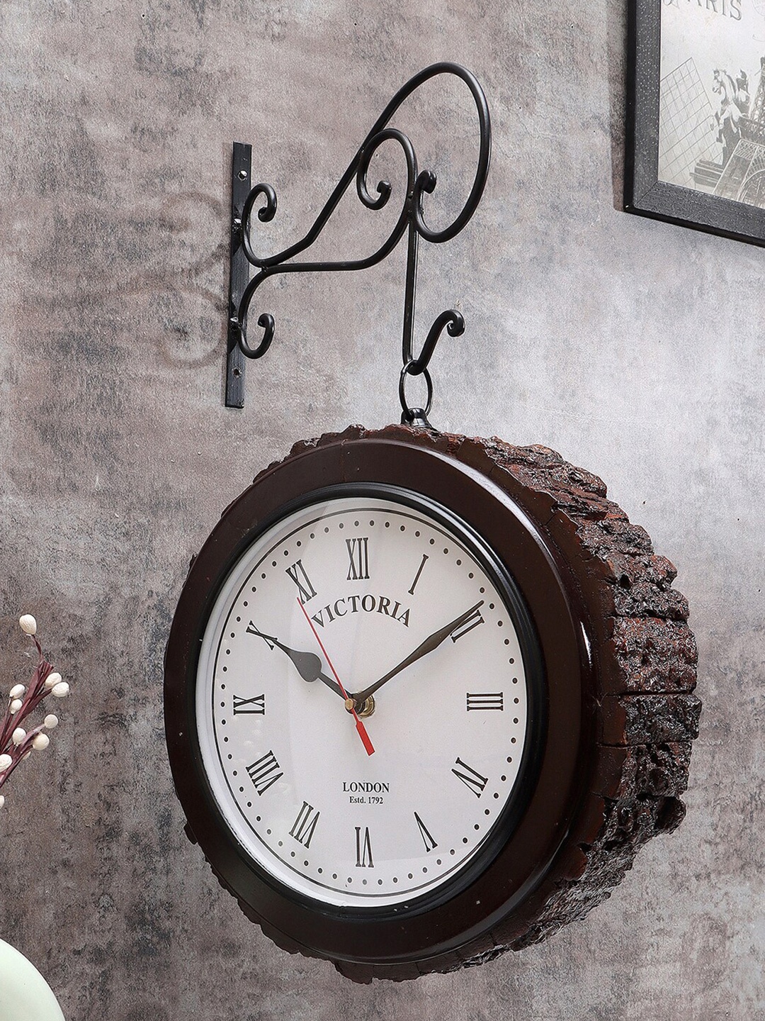 

EXIM DECOR Brown & White Textured Vintage Wall Clock