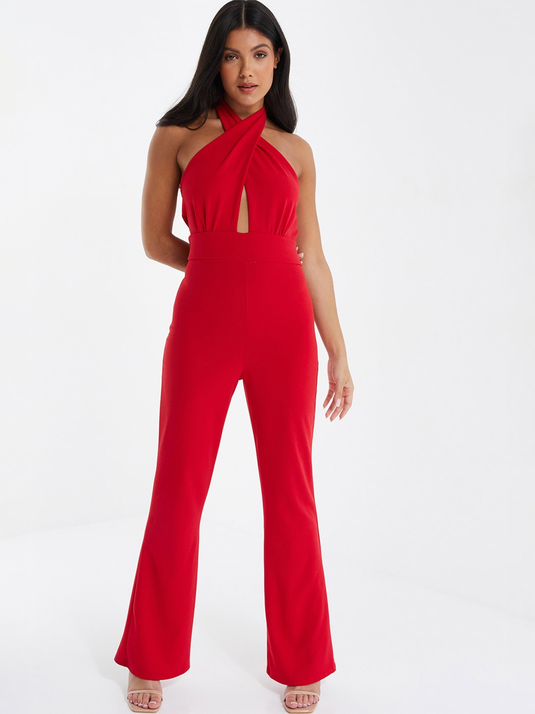 

QUIZ Halter Neck Sleeveless Basic Jumpsuit, Red