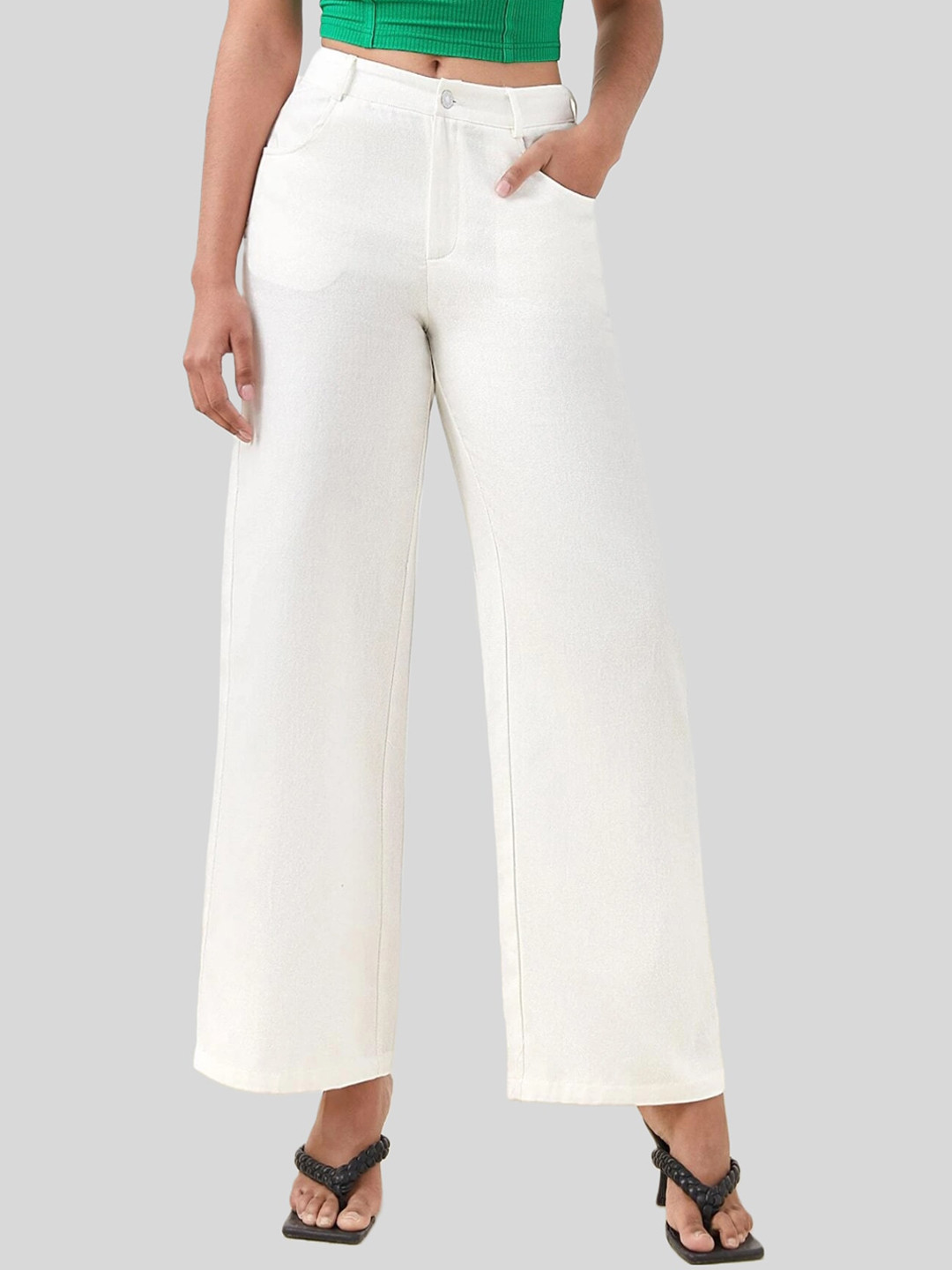 

FNOCKS Women Mid-Rise Bootcut Trousers, White