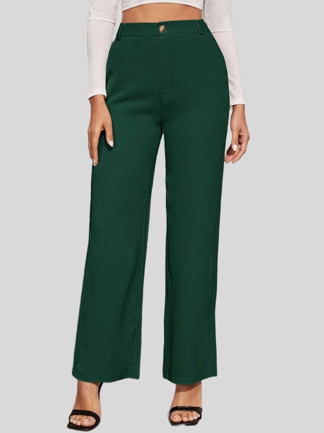 

FNOCKS Women High-Rise Bootcut Trousers, Green