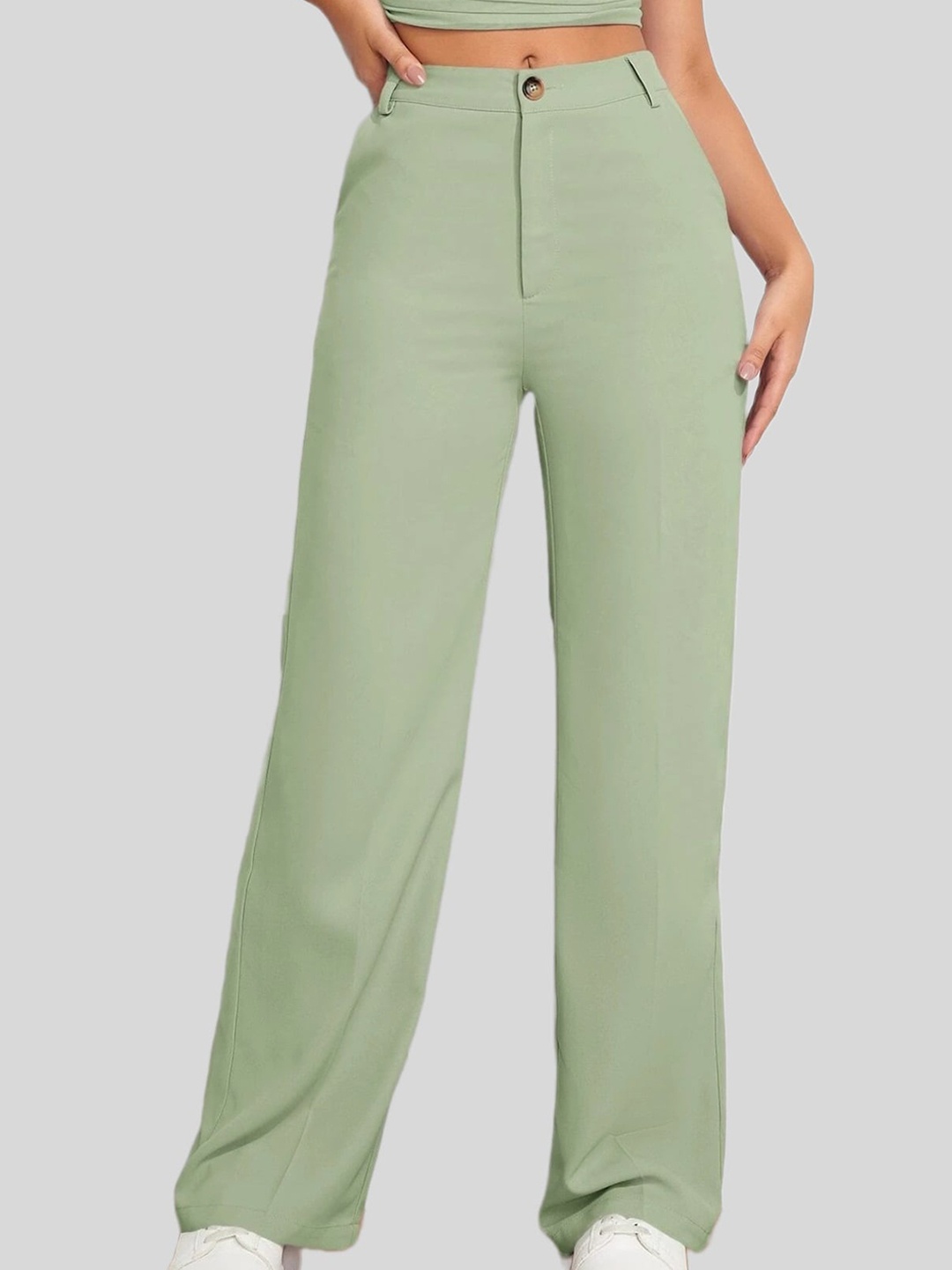 

FNOCKS Women Mid Rise Plain Cotton Bootcut Trousers, Lime green