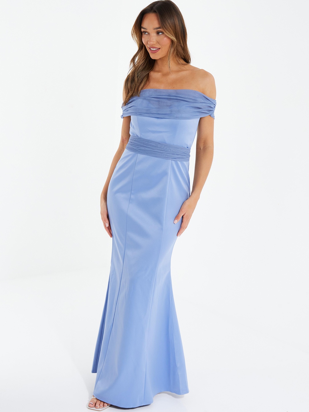 

QUIZ Off-Shoulder Bow Maxi Dress, Blue
