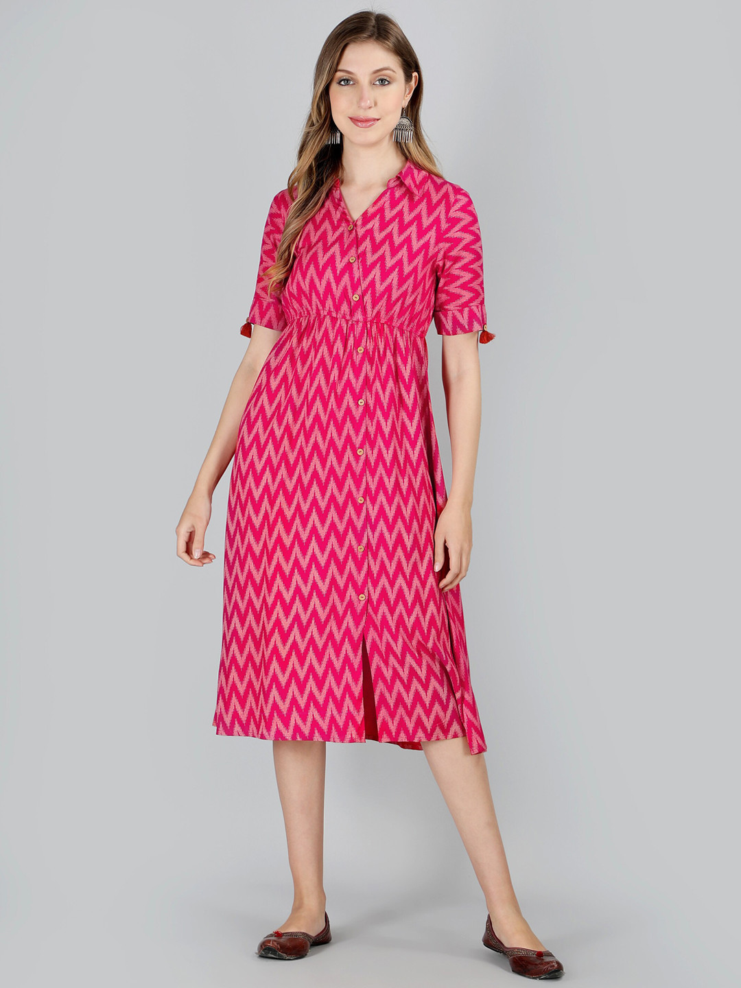 

HERE&NOW Geometric Printed Ethnic A-line Dress, Pink