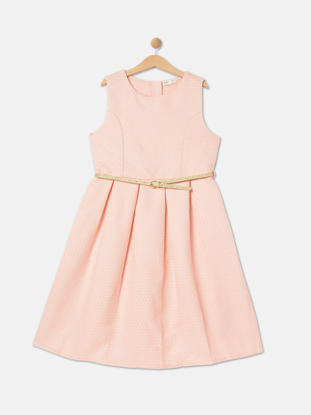 

R&B Girls Belted Fit & Flare Dress, Pink