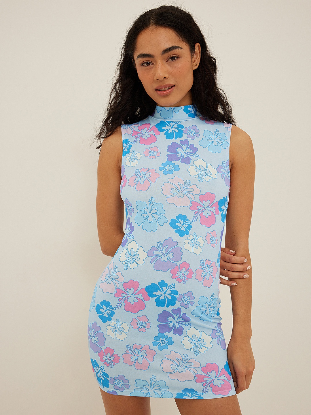 

NA-KD Floral Print Bodycon Mini Dress, Blue