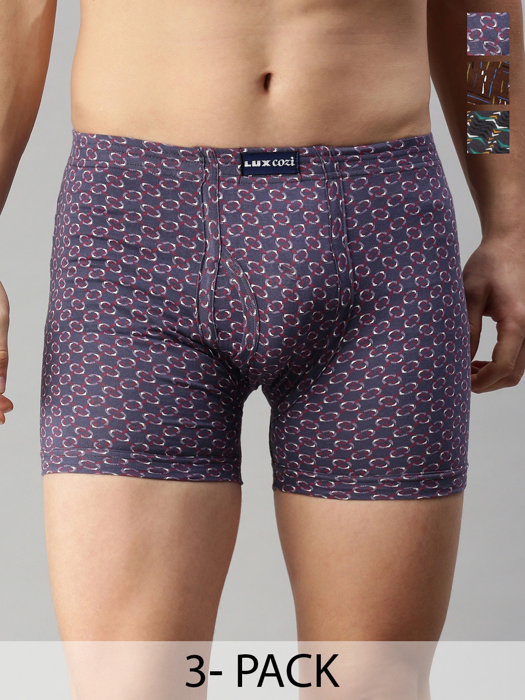 

Lux Cozi Men Pack Of 3 Assorted Printed Cotton Trunks COZI_BIGSHOT_LONGS_PRINT_AST5_3PC