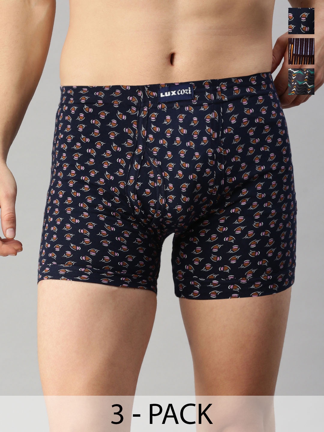 Lux Cozi Men Pack Of 3 Assorted Printed Cotton Trunks