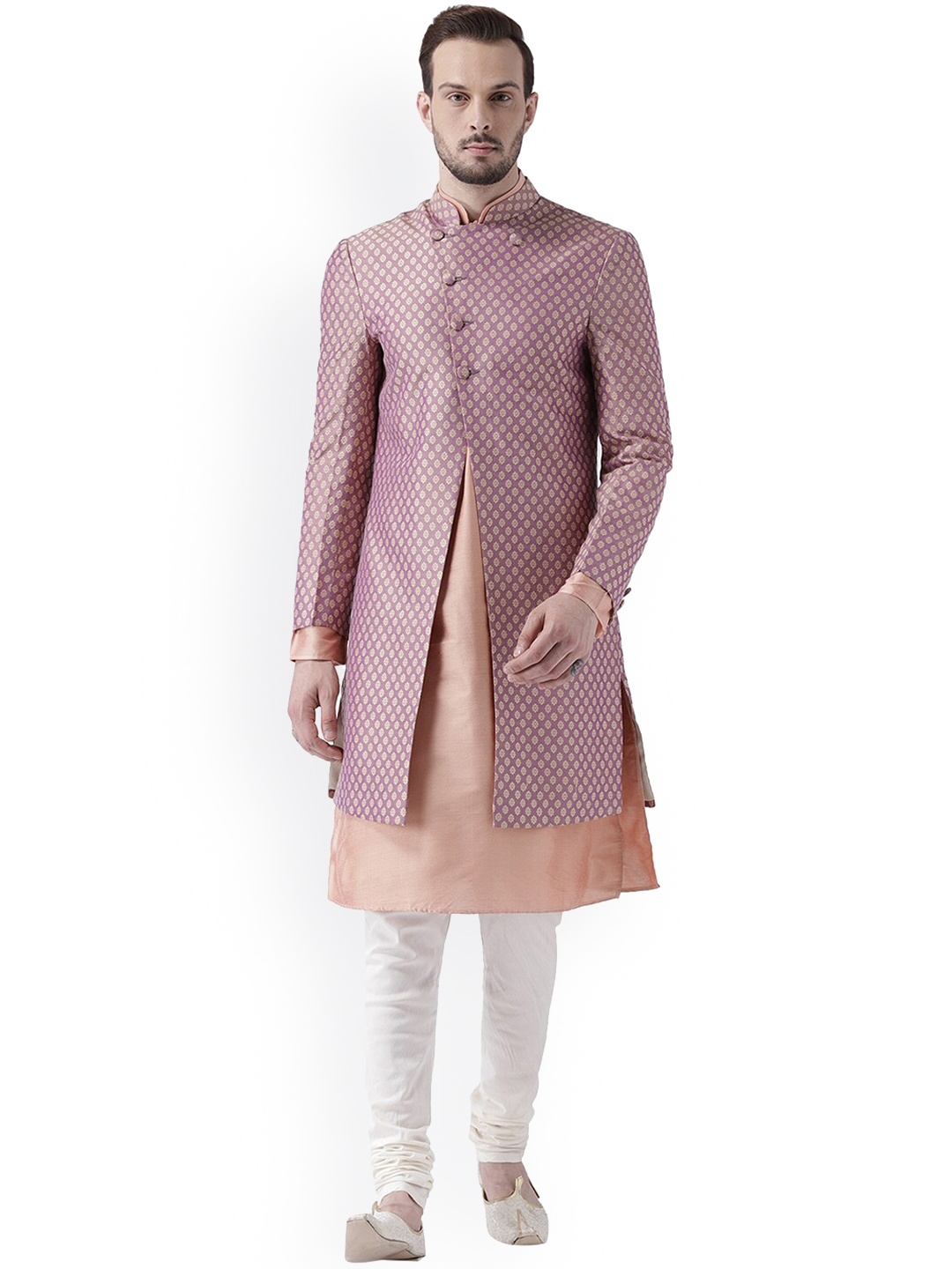 

KISAH Men Self-Design Kurta & Indowestern Sherwani with Churidar Set, Pink