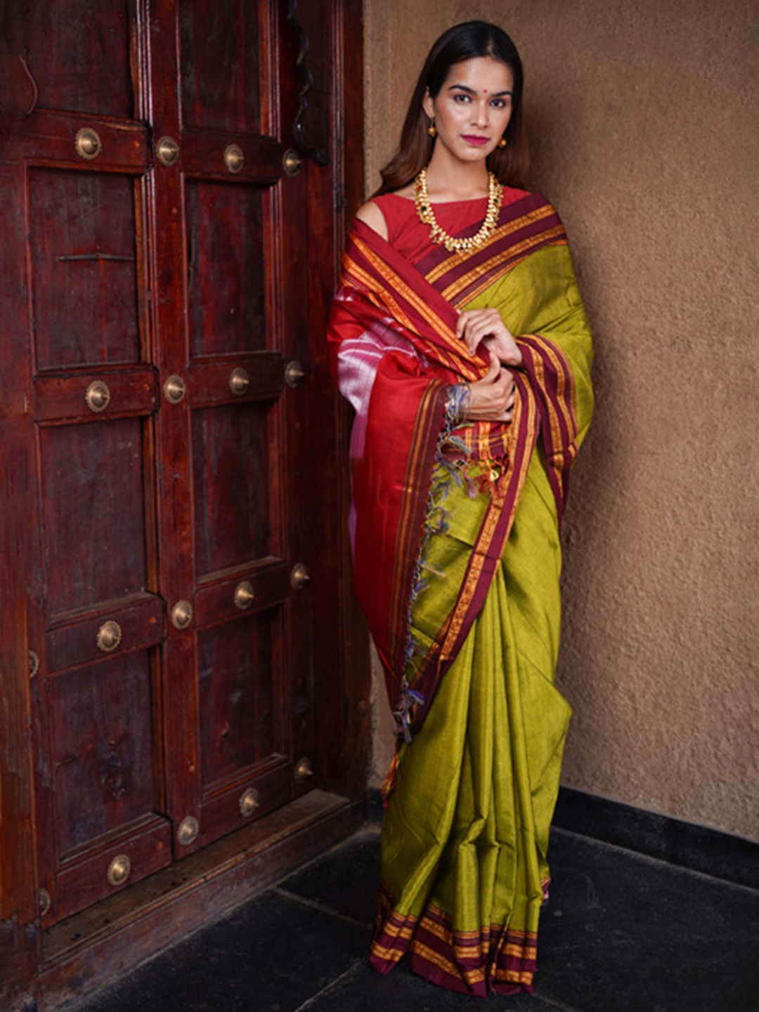 

Very Much Indian Zari Silk Cotton Ilkal Saree, Green