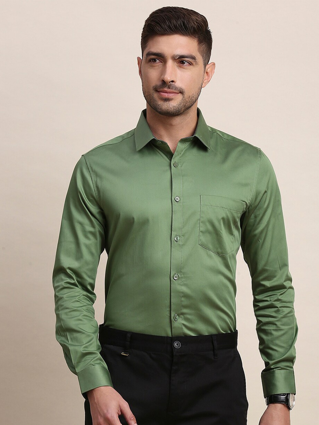 INVICTUS Classic Slim Fit Pure Cotton Formal Shirt, Olive
