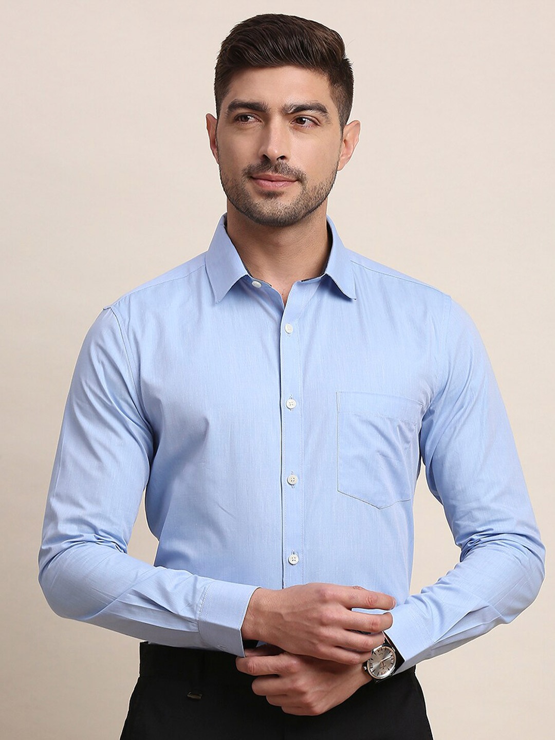 

INVICTUS Classic Slim Fit Pure Cotton Formal Shirt, Blue