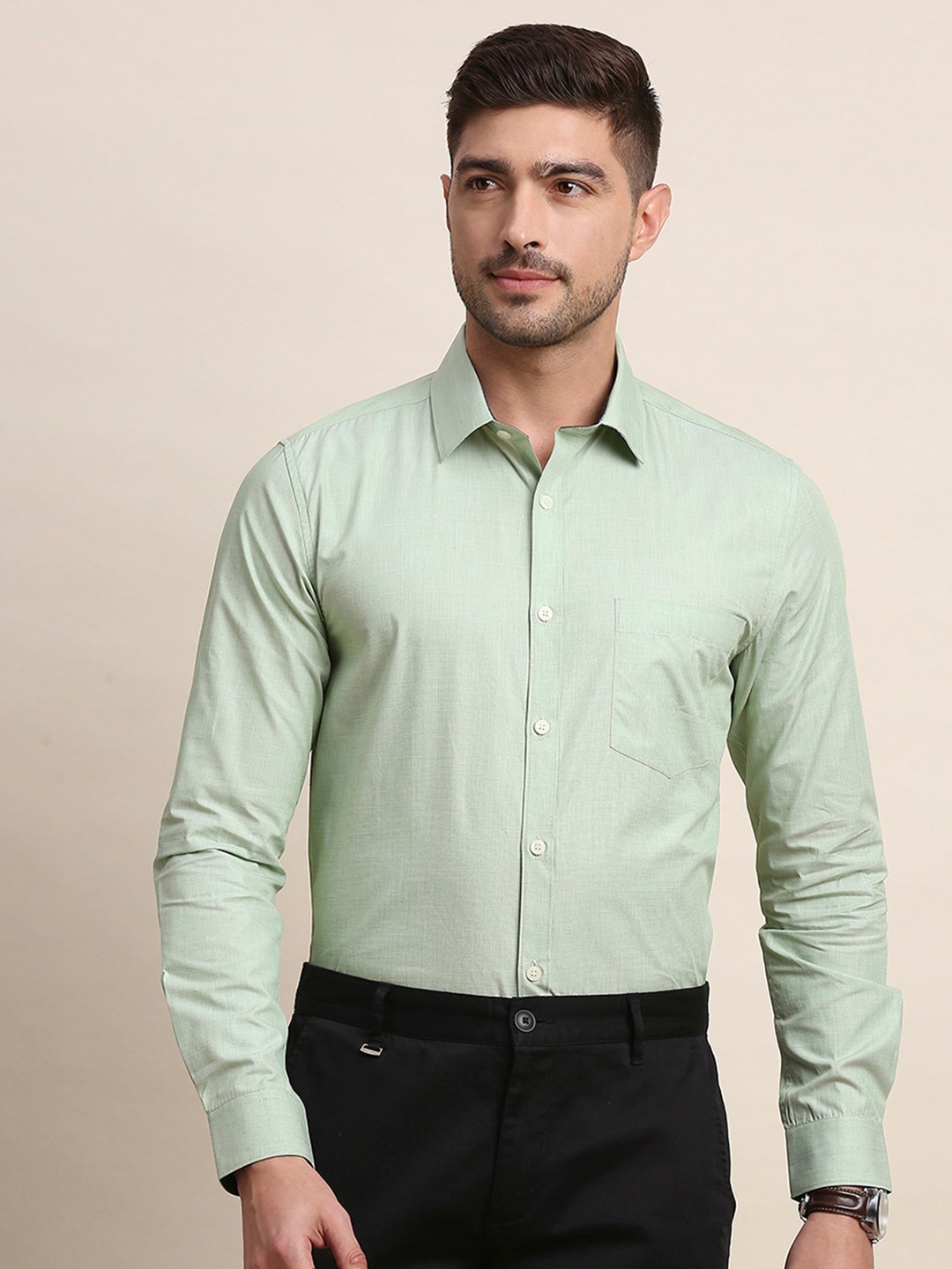 INVICTUS Classic Slim Fit Pure Cotton Formal Shirt, Green