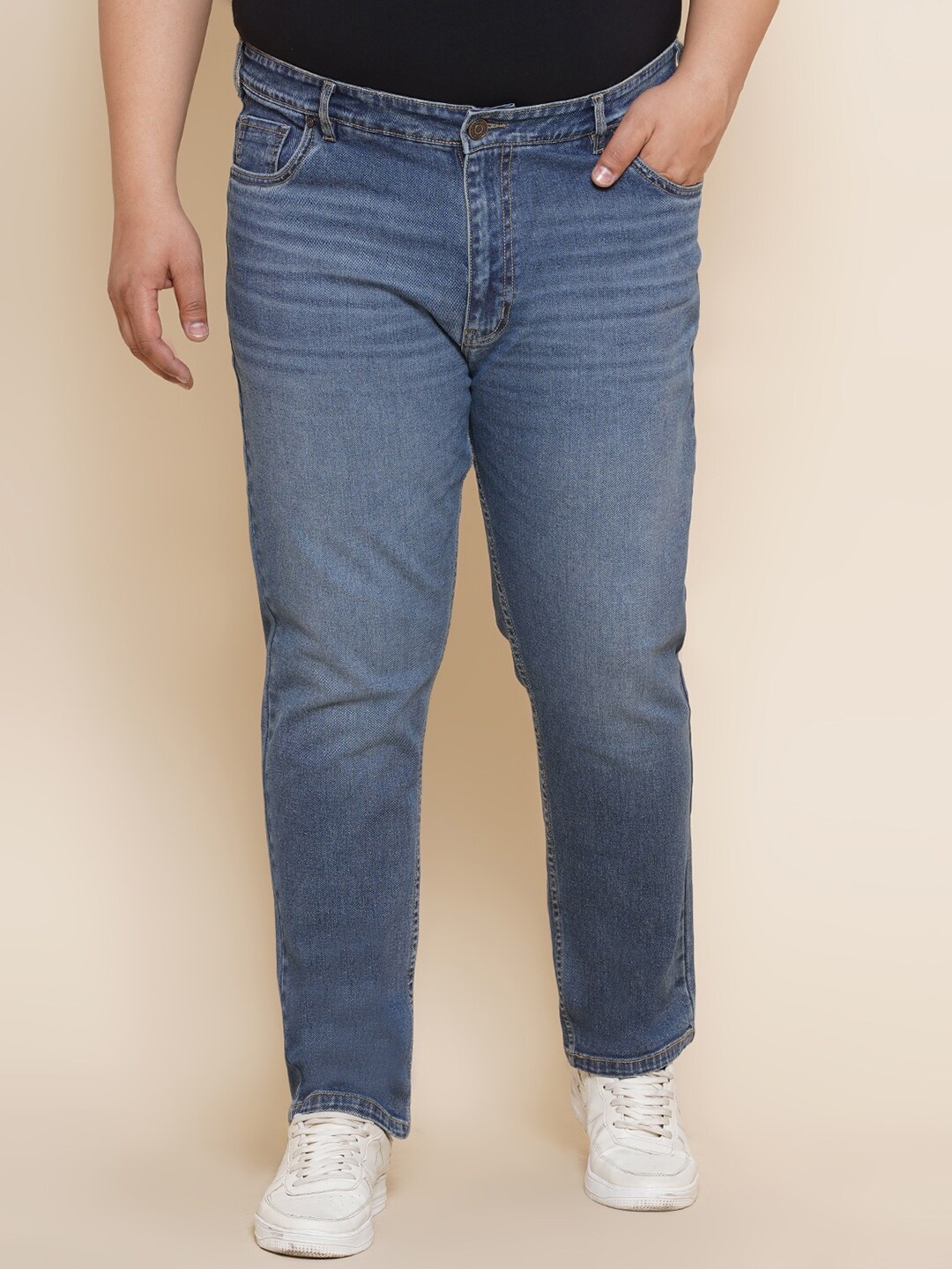 John Pride Men Plus Size Mid Rise Light Fade Acid Wash Stretchable Jeans, Blue