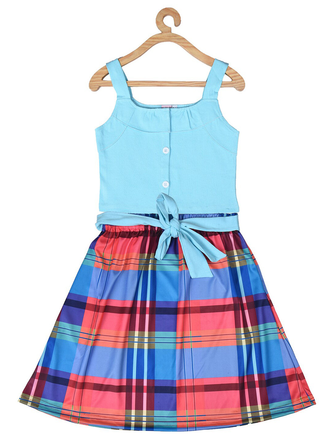 

POMY & JINNY Checked Fit & Flare Dress, Turquoise blue