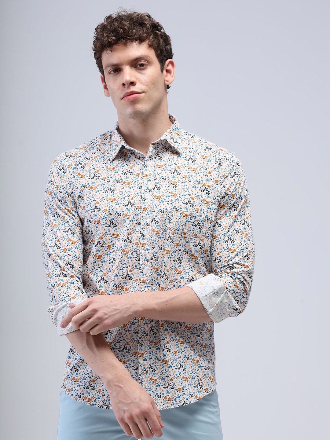 

Reslag Slim Fit Floral Printed Cotton Casual Shirt, White