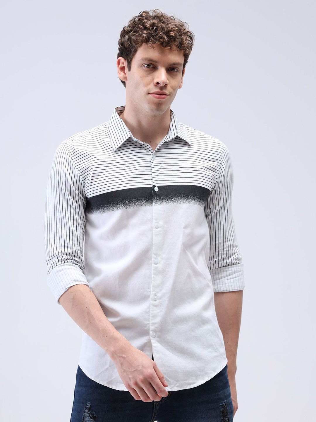 

Reslag Striped Cotton Slim Fit Casual Shirt, White
