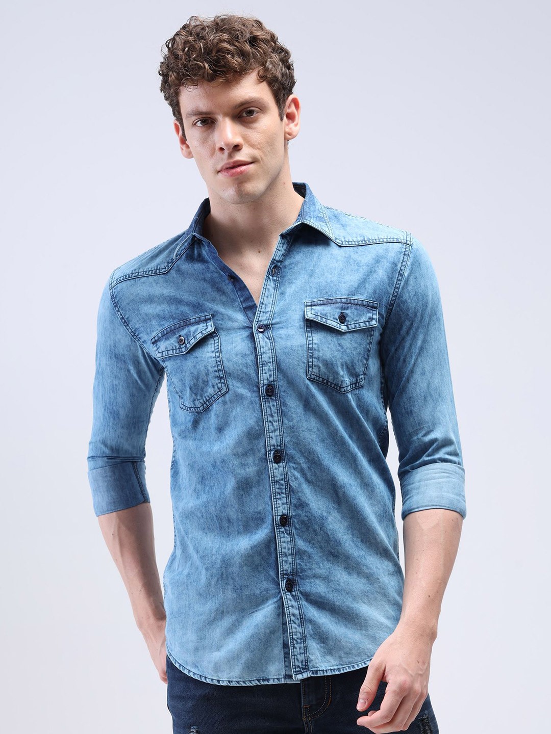 

Reslag Slim Fit Faded Opaque Faded Cotton Casual Shirt, Blue