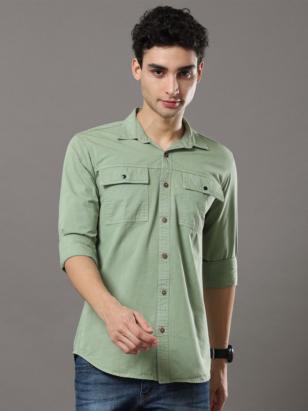 

Reslag Slim Fit Opaque Cotton Casual Shirt, Green