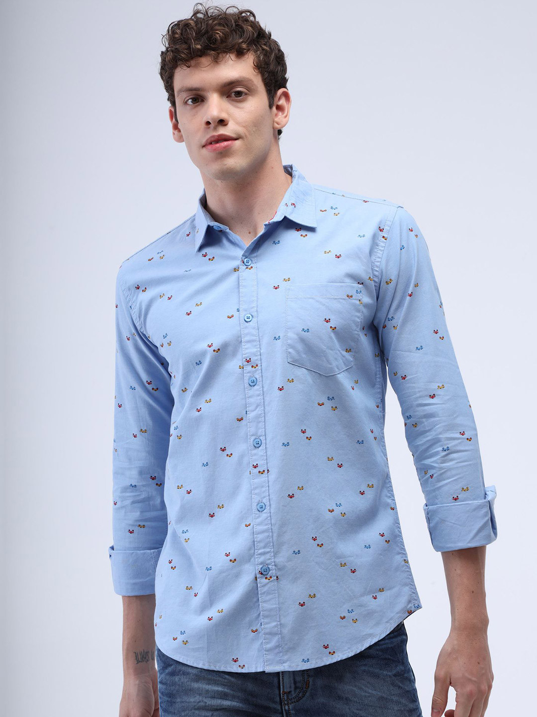 

Reslag Slim Fit Conversational Print Cotton Casual Shirt, Blue