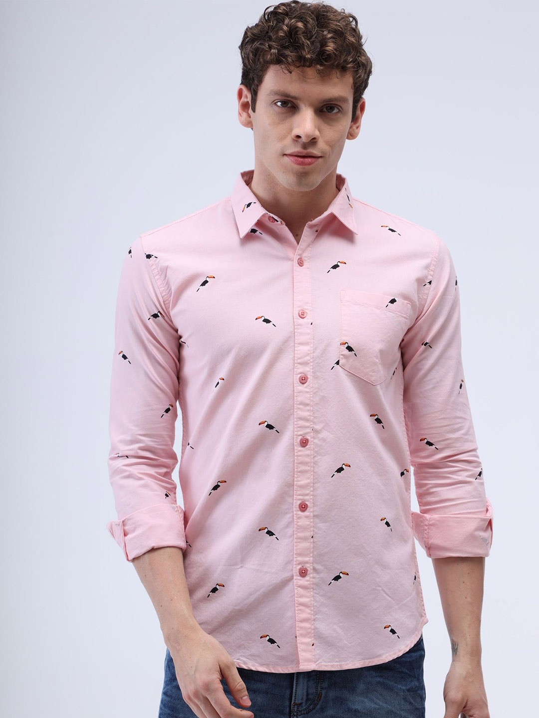 

Reslag Slim Fit Conversational Print Cotton Casual Shirt, Pink