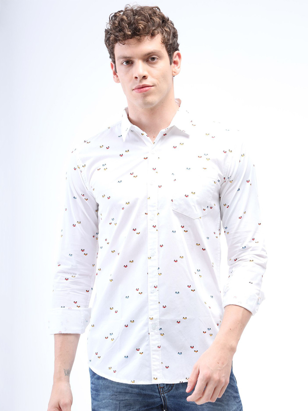

Reslag Micro Ditsy Printed Cotton Slim Fit Casual Shirt, White