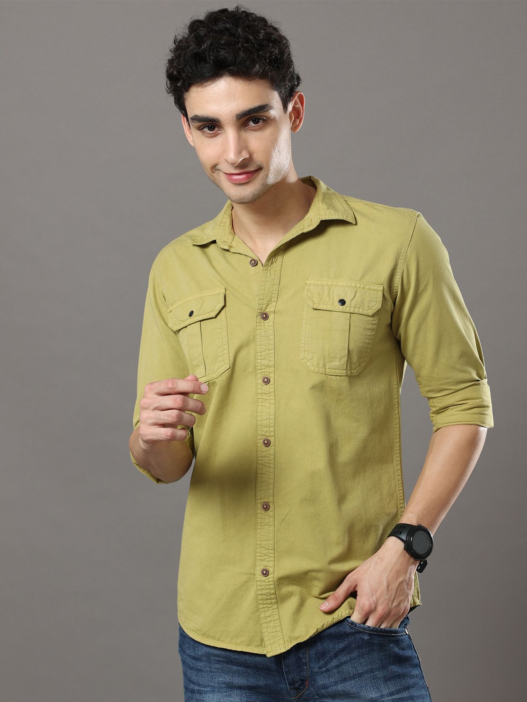 

Reslag Long Sleeves Slim Fit Cotton Casual Shirt, Green