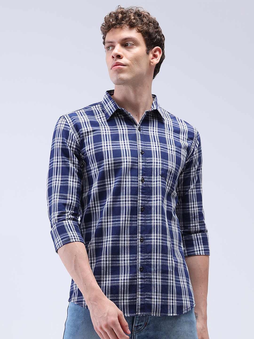 

Reslag Slim Fit Checked Cotton Casual Shirt, Blue
