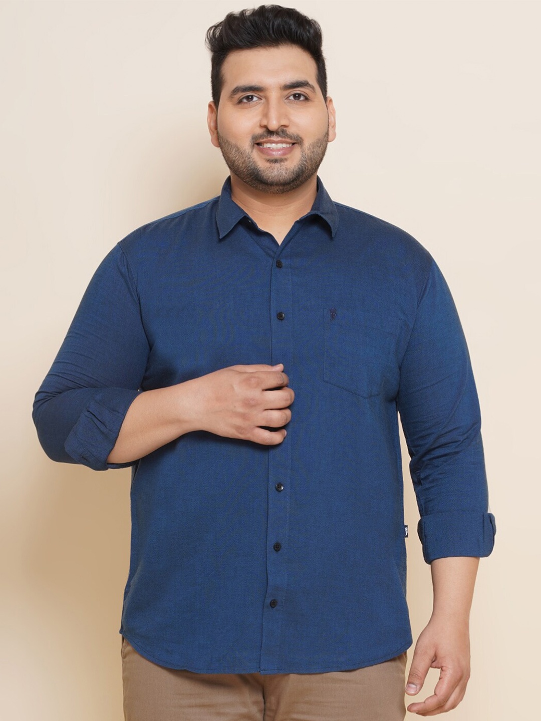 

John Pride Plus Size Spread Collar Oxford Cotton Casual Shirt, Blue