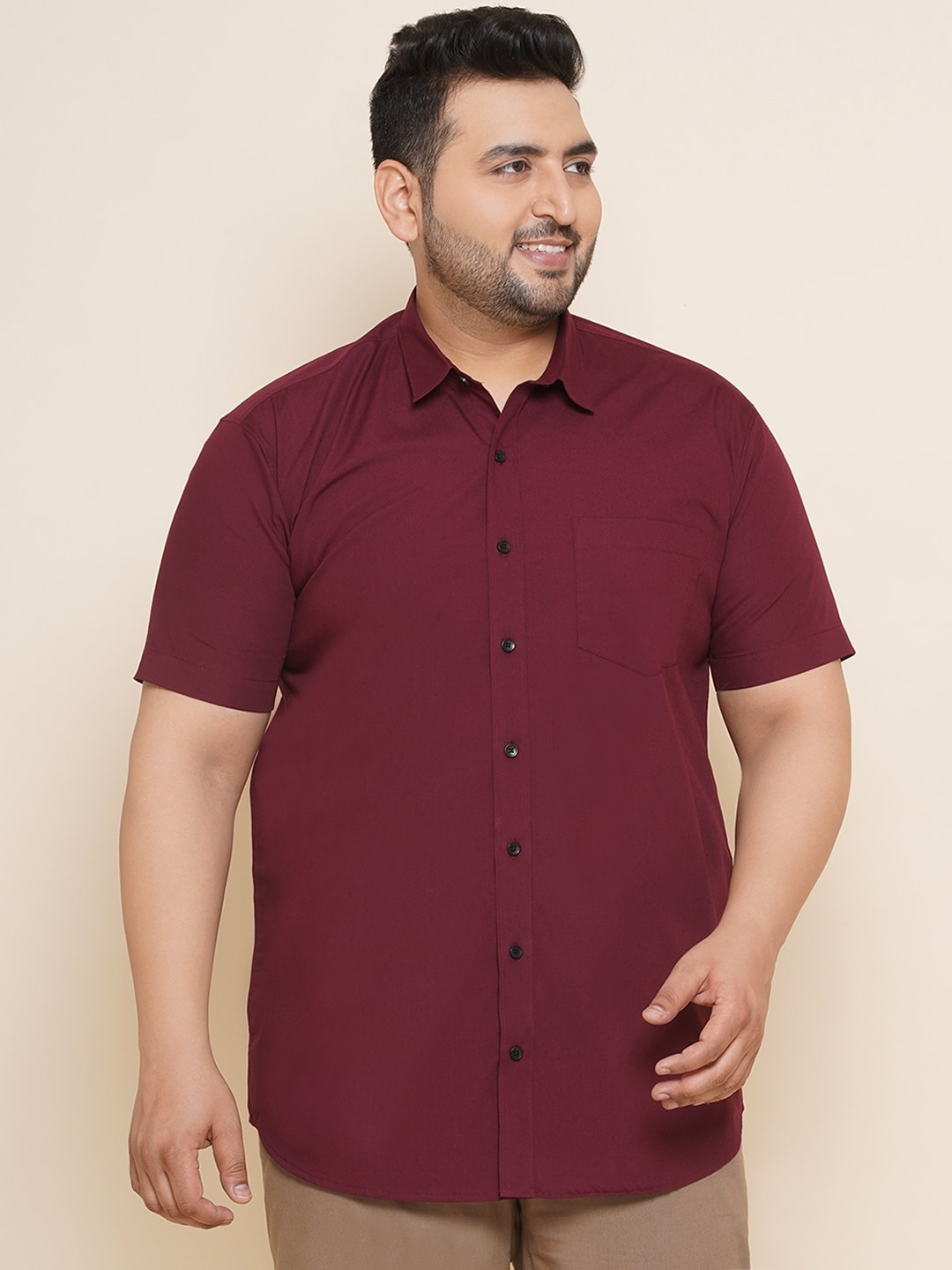 

John Pride Plus Size Spread Collar Pure Cotton Casual Shirt, Maroon