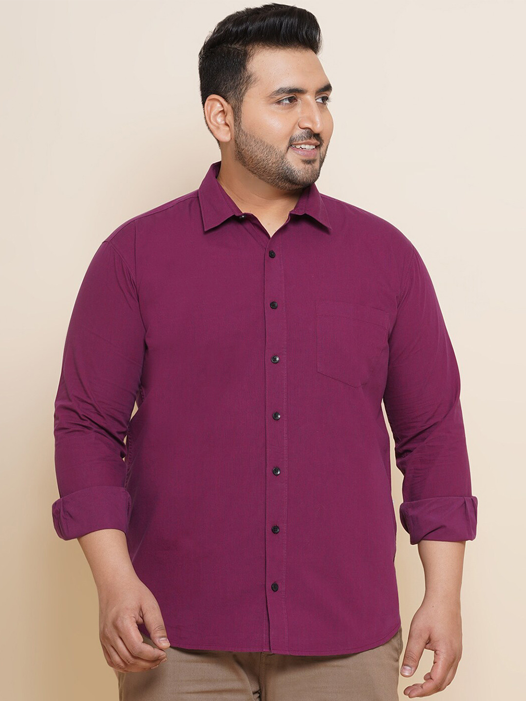 

John Pride Plus Size Spread Collar Cotton Casual Shirt, Maroon