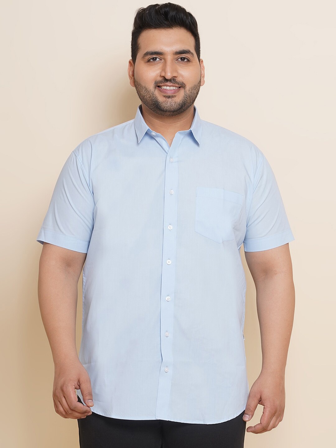 

John Pride Plus Size Spread Collar Cotton Casual Shirt, Blue
