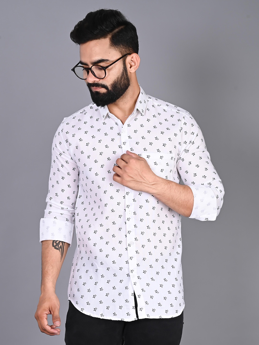 

FUBAR Modern Floral Printed Cotton Casual Shirt, White