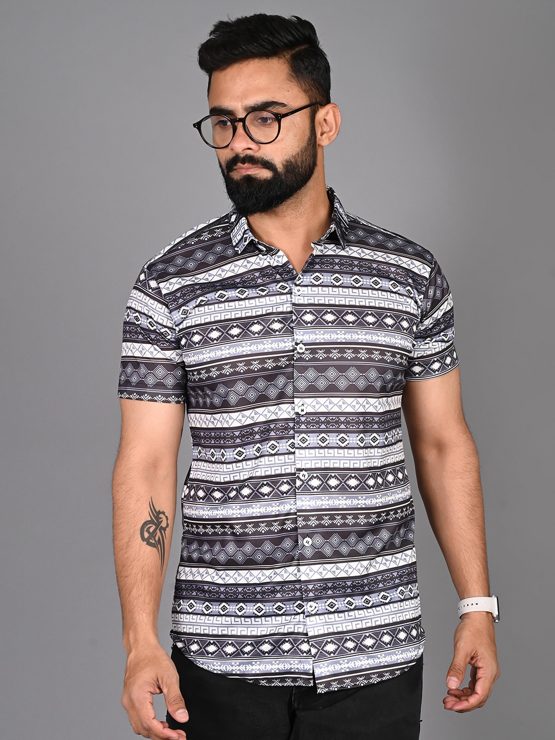 

FUBAR Modern Horizontal Stripes Casual Shirt, Grey