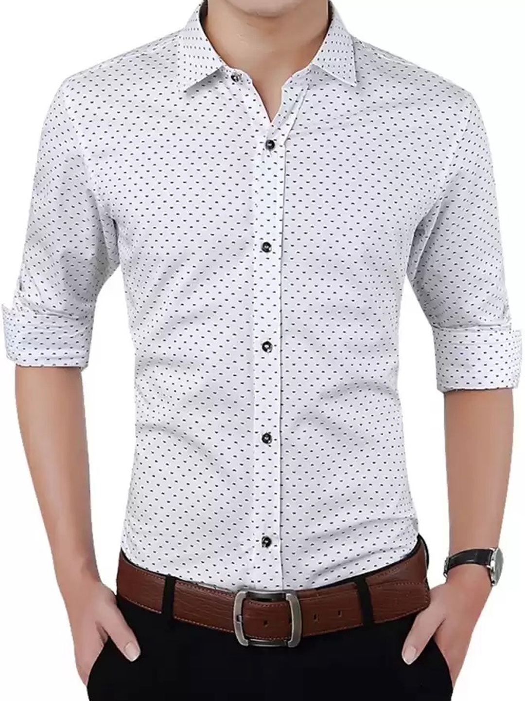 

FUBAR Modern Fit Micro Ditsy Printed Cotton Casual Shirt, White