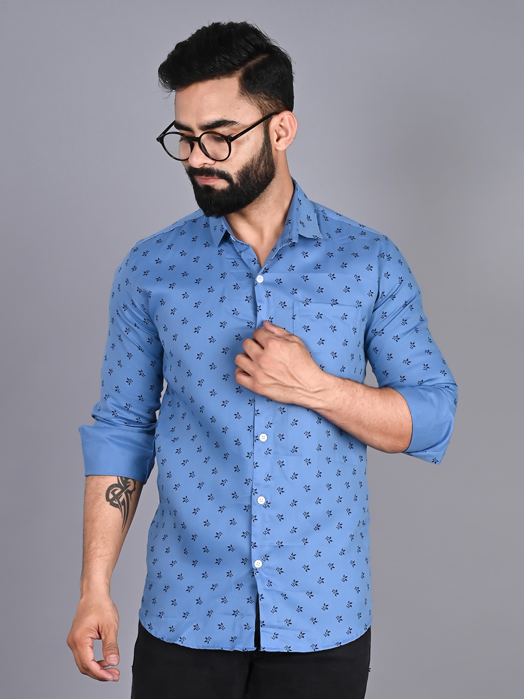 

FUBAR Modern Floral Printed Cotton Casual Shirt, Blue