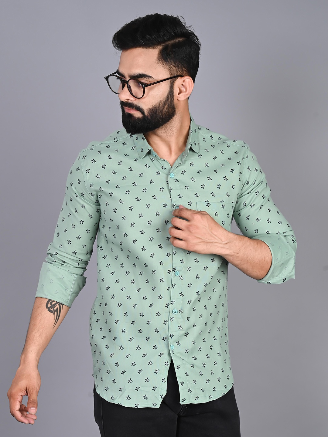 

FUBAR Modern Floral Printed Cotton Casual Shirt, Green