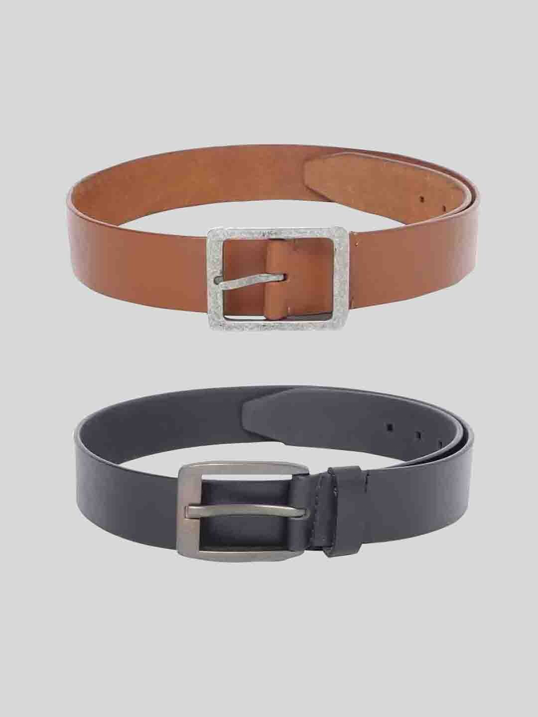 

TOM LANG LONDON Men Pack of 2 Leather Formal Belt, Black