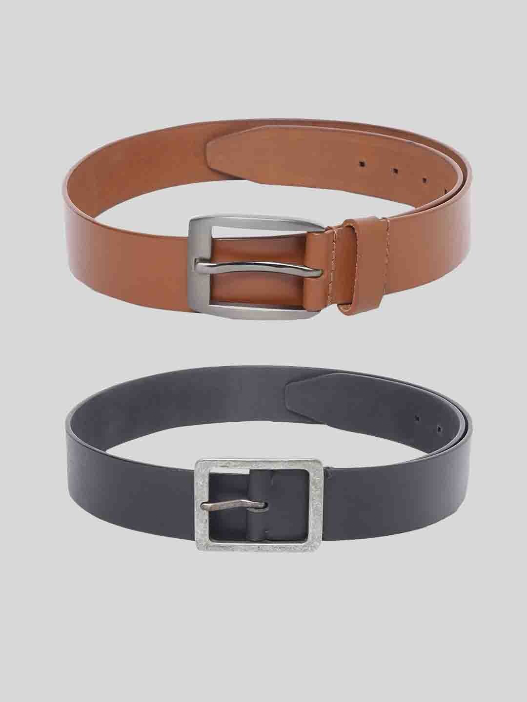 

TOM LANG LONDON Men Pack of 2 Leather Formal Belt, Black