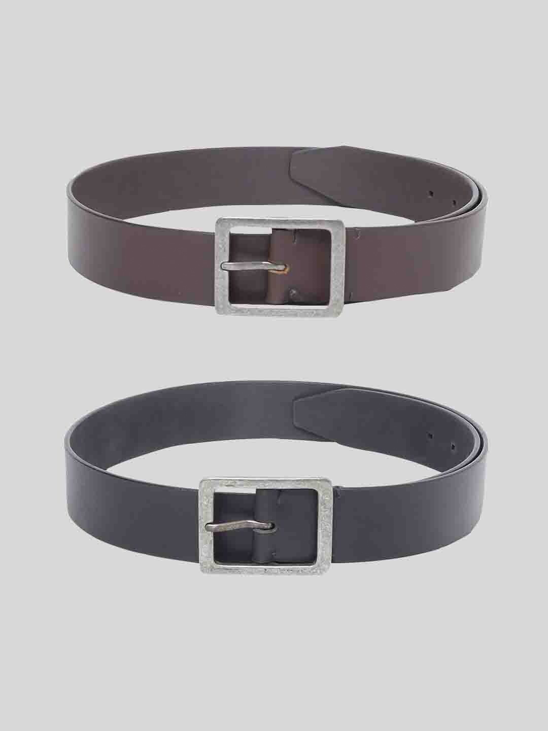 

TOM LANG LONDON Men Pack of 2 Leather Formal Belt, Black