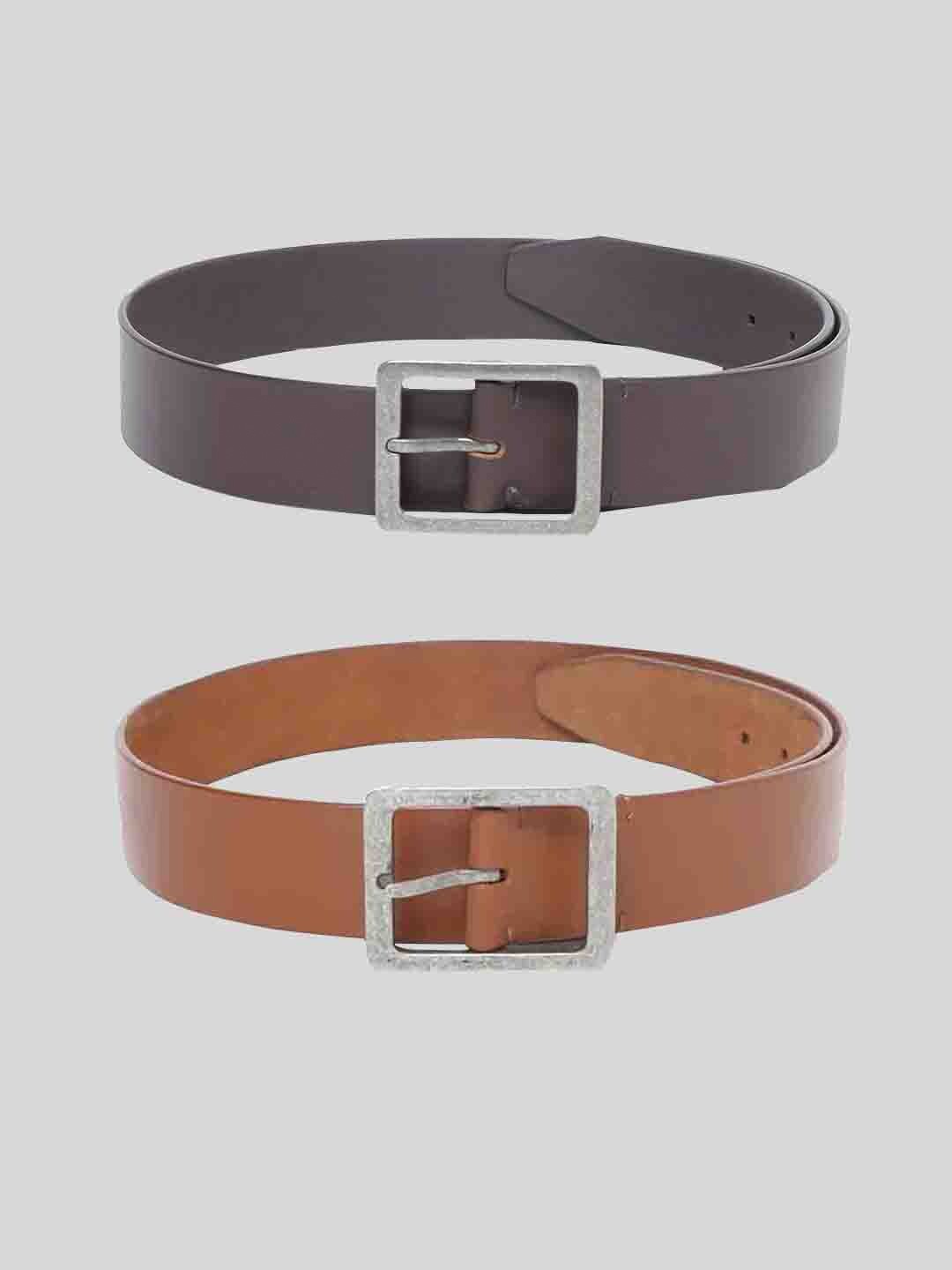 

TOM LANG LONDON Men Pack of 2 Leather Formal Belt, Brown