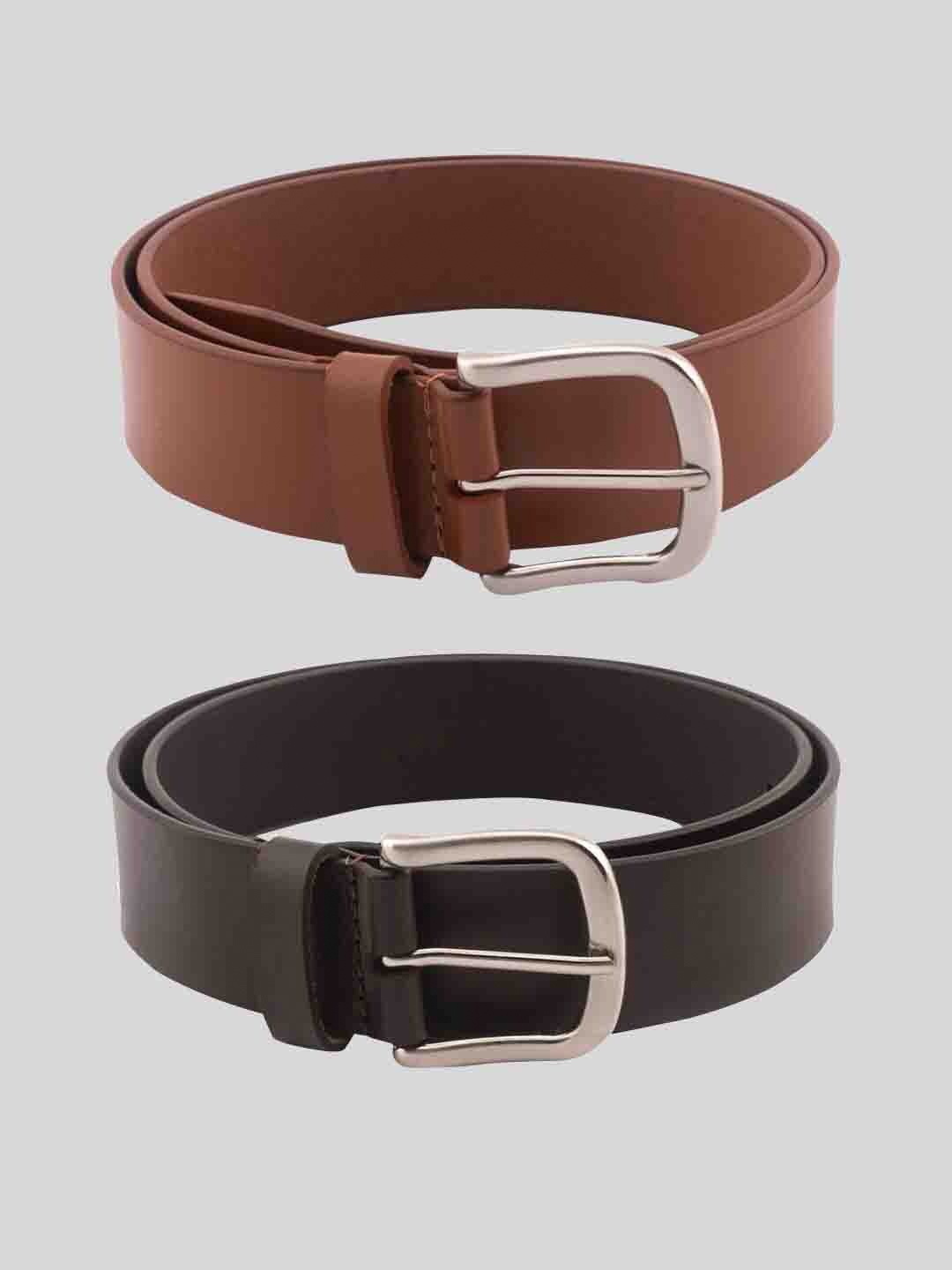 TOM LANG LONDON Men Pack of 2 Leather Formal Belt, Brown
