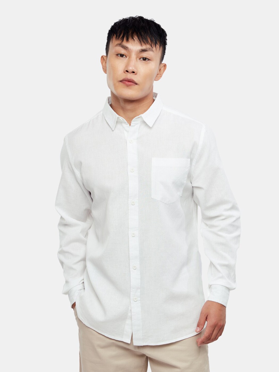 

The Souled Store White Long Sleeves Cotton Linen Casual Shirt