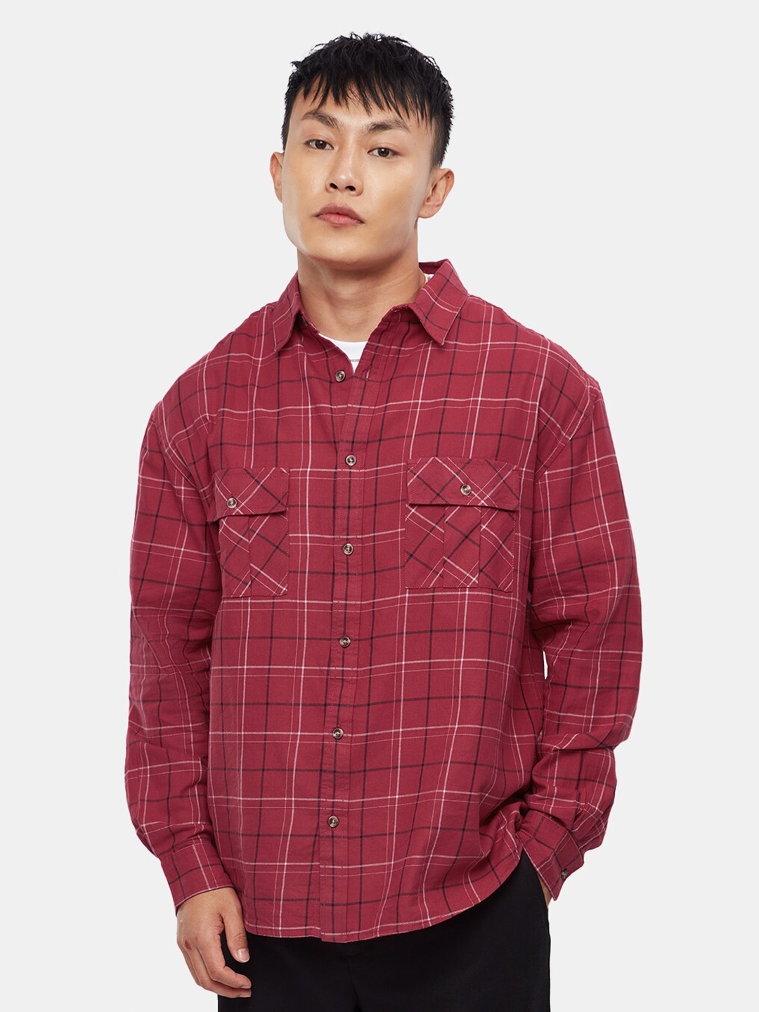 

The Souled Store Red Tartan Checked Long Sleeves Cotton Casual Shirt