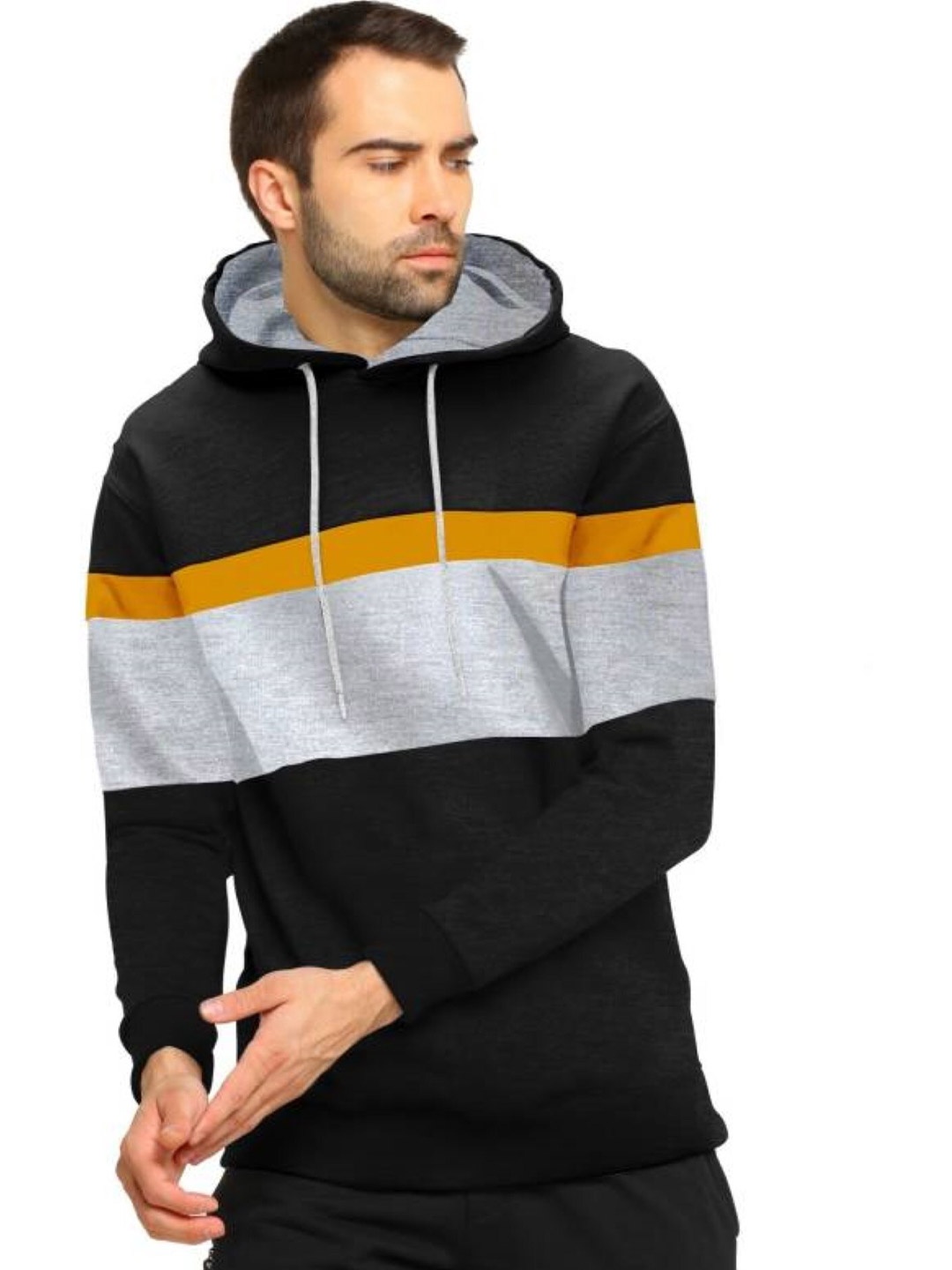 

JUMPCUTS Colourblocked Hooded Neck Sweatshirt, Black